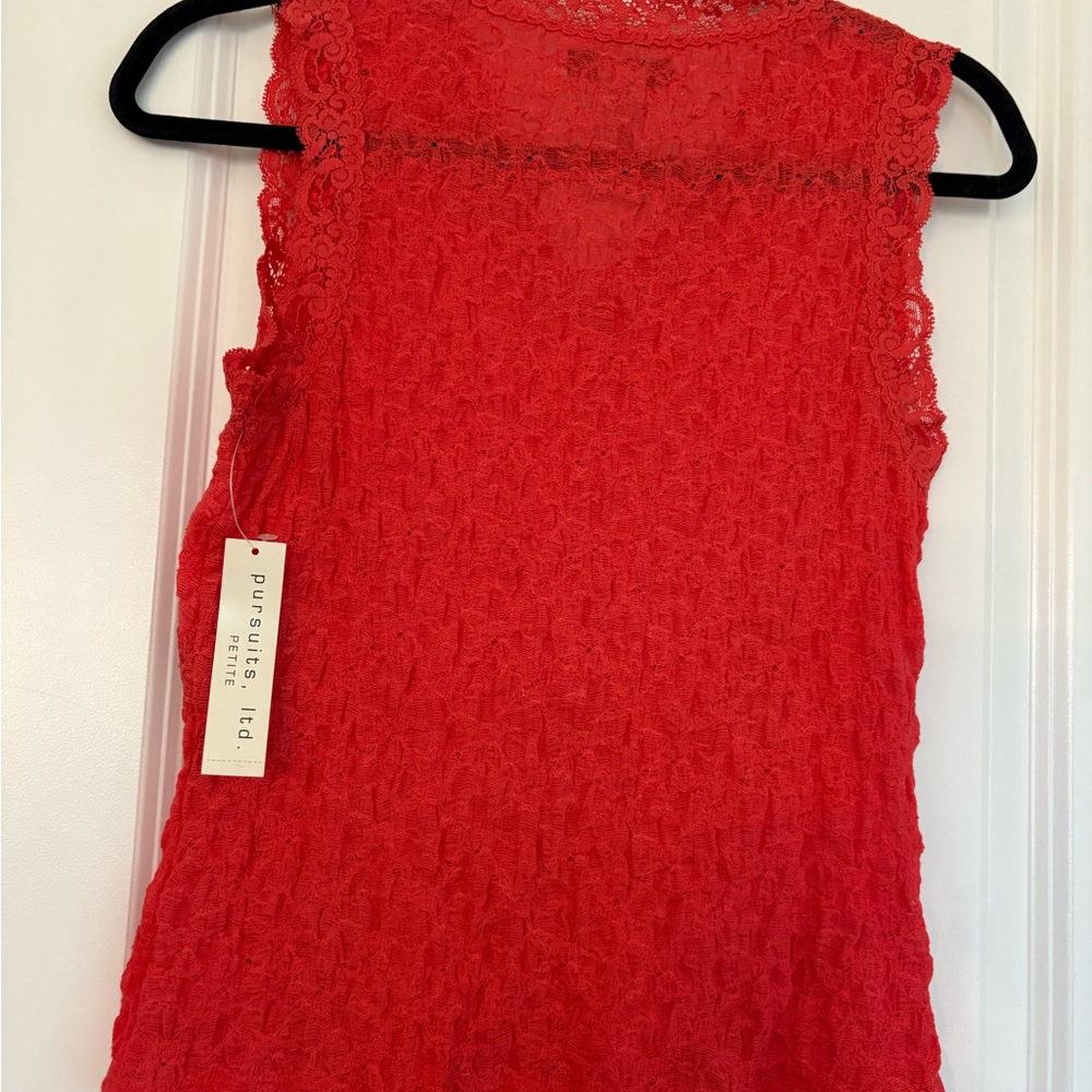 NEW Pursuits Ltd Petite Coral Lace Sleeveless V-Neck Tank Top Women Petites PM - Picture 2 of 5